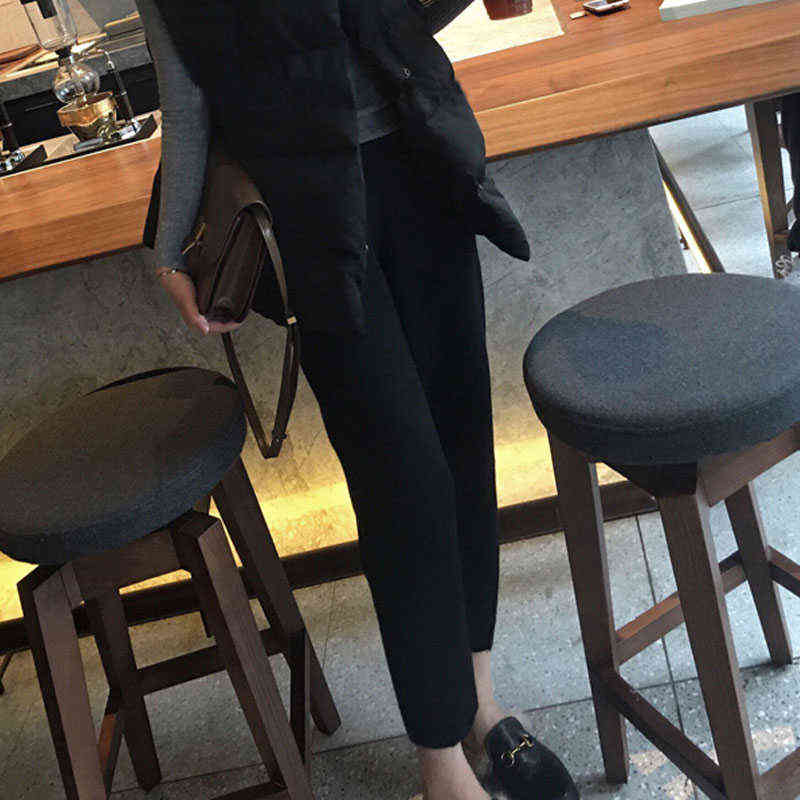 Spring Casual Elastic Waist Loose Women Woolen Pants Autumn Winter Harem Pants High Waist Plus Size Pocket Pantalon Femme 211112wtt