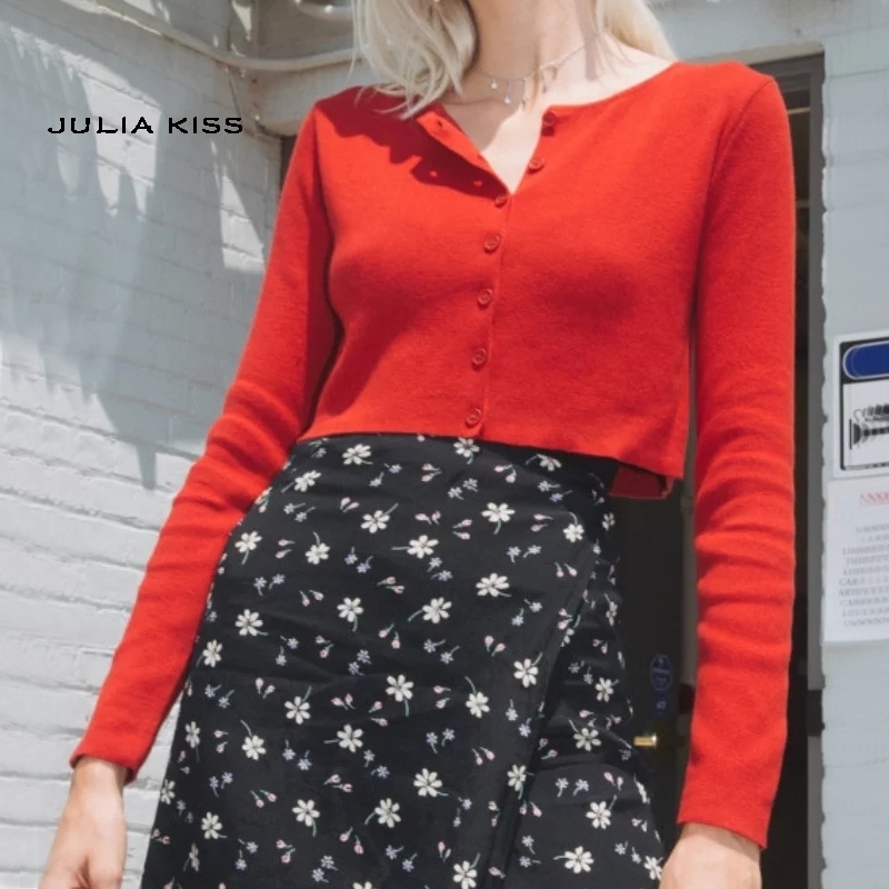 Women Lightweight Knit Button Up Crop Cardigan O Neck Matching Buttons Sweater Crop Knitting Top T200319