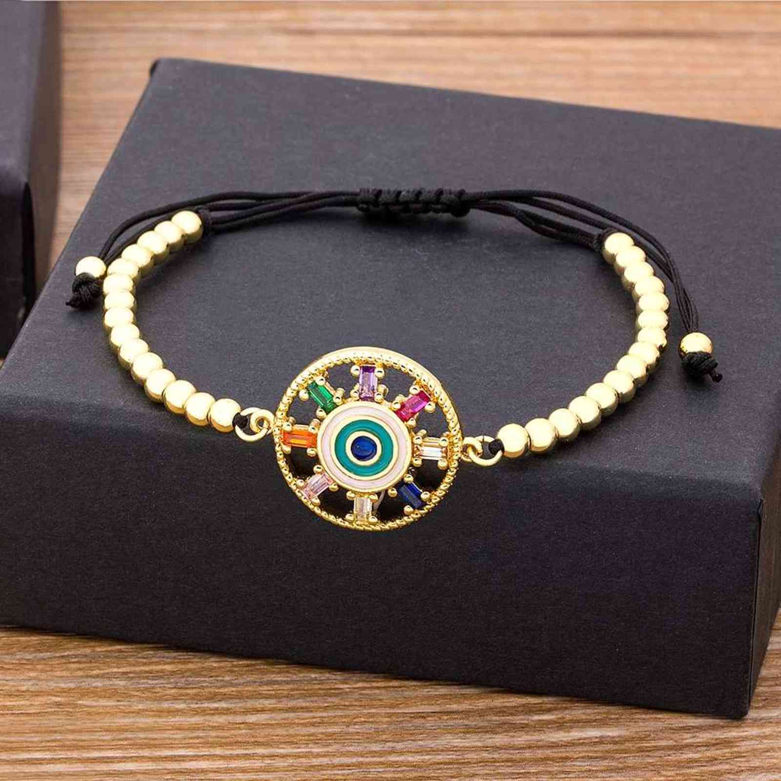 Luxury Classic Evil Eye Charm Handmade Bead Bracelet for Women Shiny Princess Cubic Zircon Adjustable Bangles Party Jewelry Gift
Luxury Classic Evil Eye Charm Handmade Bead Bracelet for Women Shiny Princess Cubic Zircon Adjustable Bangles Party Jewelry Gift