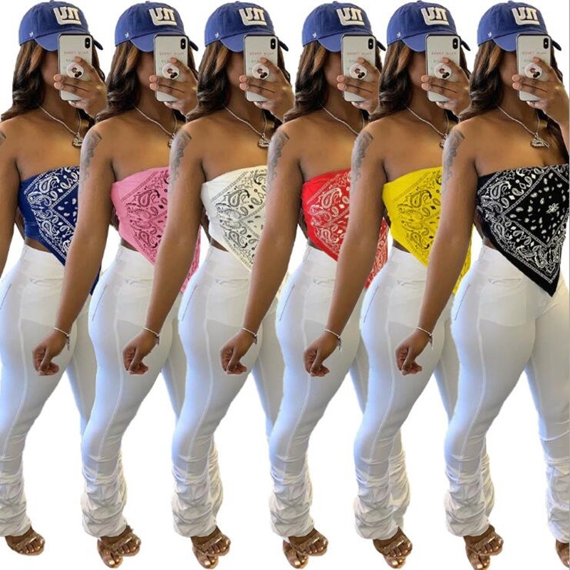 Women Summer T-Shirts Strapless Sleeveless bandana National Print Sexy Tees Night Club Party Slim Crop Tops Casual GL8383 210308