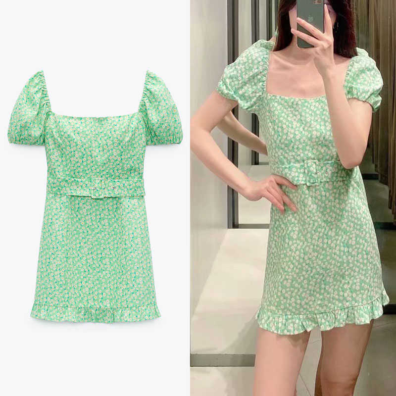 Za Women's Floral Print Green Dress Puff Short Sleeve Ruffle Vintage Summer Dress Woman Square Neck Elastic Mini Dresses 210602
Za Women's Floral Print Green Dress Puff Short Sleeve Ruffle Vintage Summer Dress Woman Square Neck Elastic Mini Dresses 210602