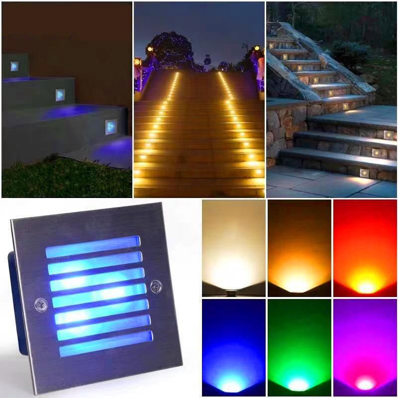Wall Lamp LED Stairs Recessed Light Indoor 3W RGB 220V DC12V Step Outdoor Square Path Lights Waterproof IP66 Footlight