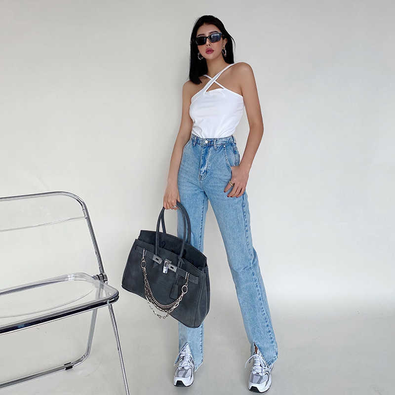 Mom Jeans Woman High Waist Black Blue Denim Pants Taille Haute Jeansy Straight Wide Leg Streetwear 90s style Vintage Donna 210616