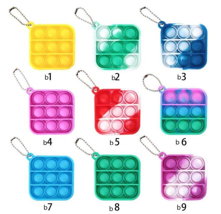 Fidget Simple Keychain Push Bubbles Pop Toys keys chain Anti Stress Decompression Bubble Board Key Ring Finger Toy