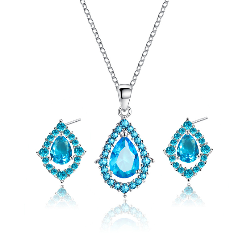 Iced Out Necklace Earrings Sets Cubic Zirconia Crystal Rhinestone Waterdrop Pendant Wedding Jewelry Set for Women Girls Bridal Bridesmaids