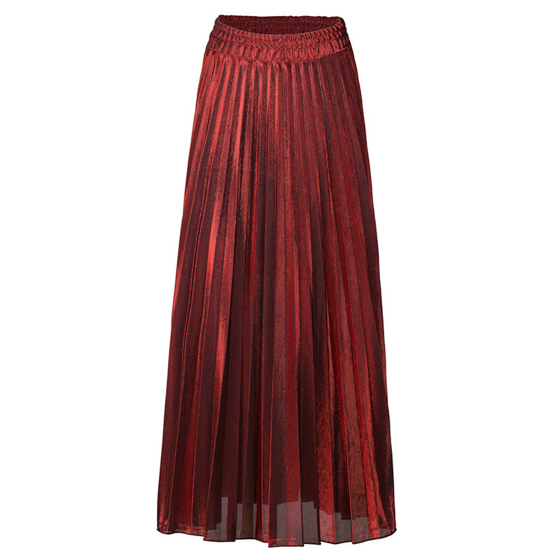 LANMREM autumn fashion women clothes high waist Aline pleated sliver vintage elastic long halfbody skirt WH28501XL 210306