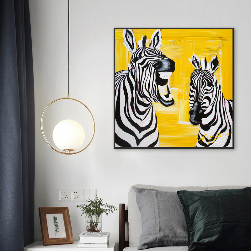 Two Zebras Abstract Canvas Painting Yellow Zebra Wall Posters and Prints Animal Wall Art Pictures For Living Room Bedroom Decor