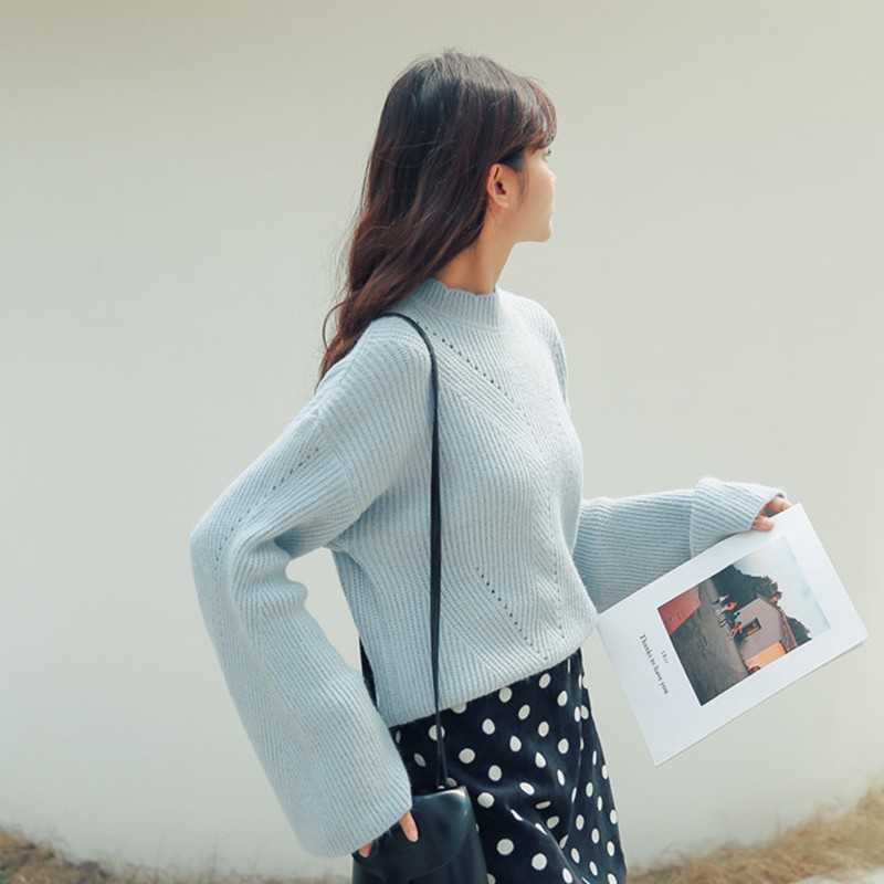 Yedinas Sweet Pullover Sweater Knitted Women Winter Solid Loose Lace Up Ladies Jumoers Long Sleeve O Neck Top Korean Style 210527