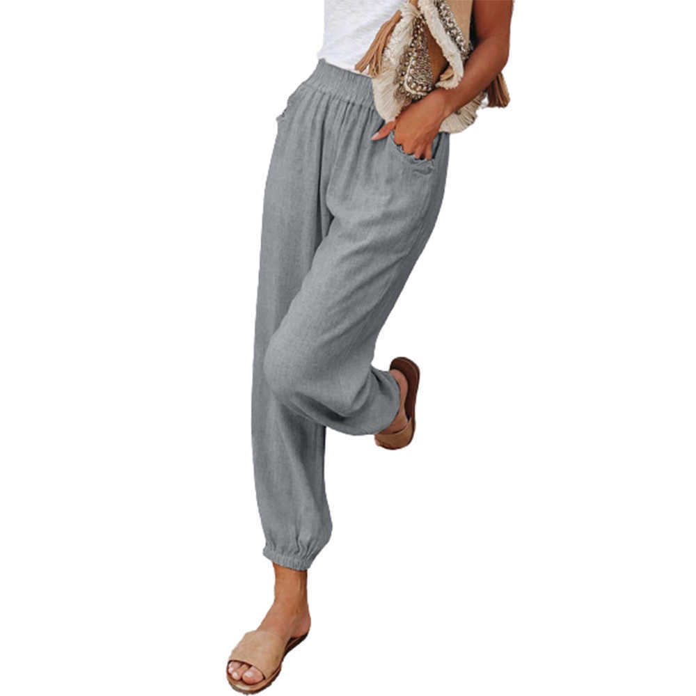 Women Baggy Gray Sports Pants Spring Summer Pencil Joggers Plus Size Elastic High Waist Pocket Streetwear Casual Trousers 210526