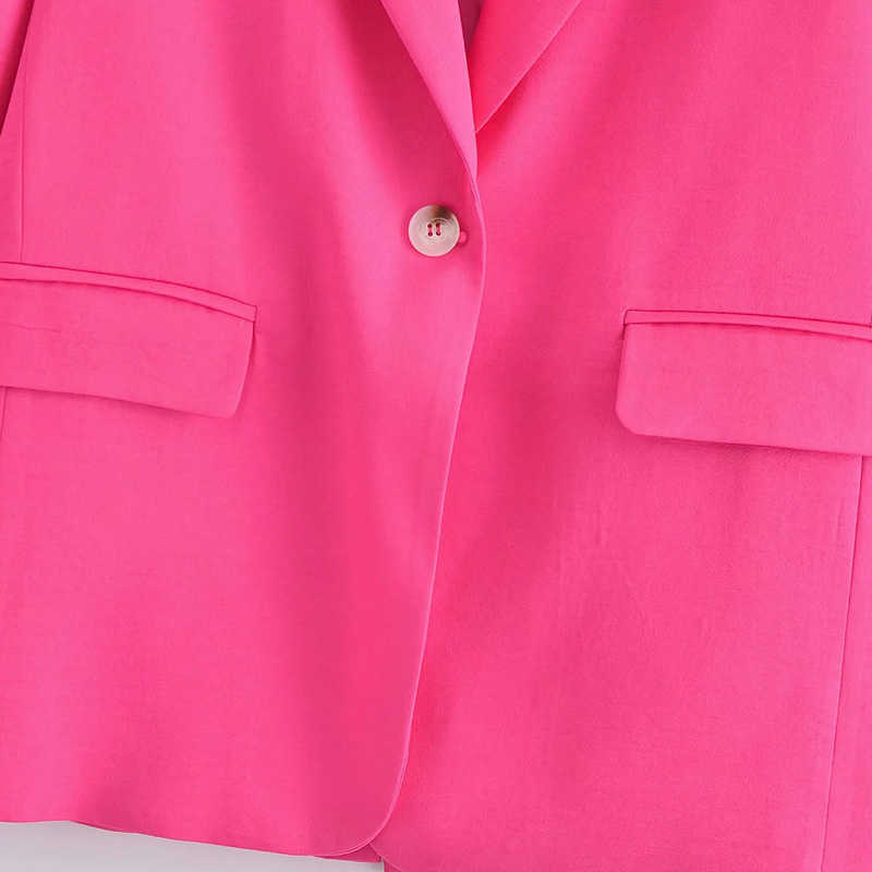 TRAF Za Women Blazer Fashion Office Ladies Jackets Coat Female Rose Red Long Sleeve Loose Single Button Girls Chic 210826