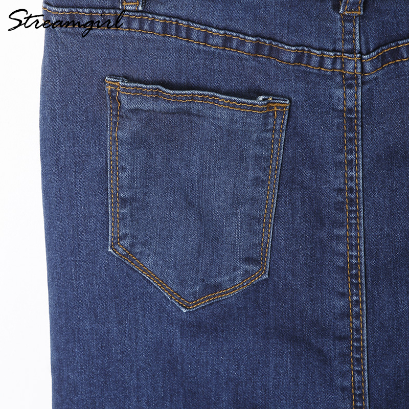 Streamgirl Long Denim Skirt With Straps Women Button Jeans Skirts Plus Size Long High Waist Pencil Skirt Denim Skirts Womens 210306