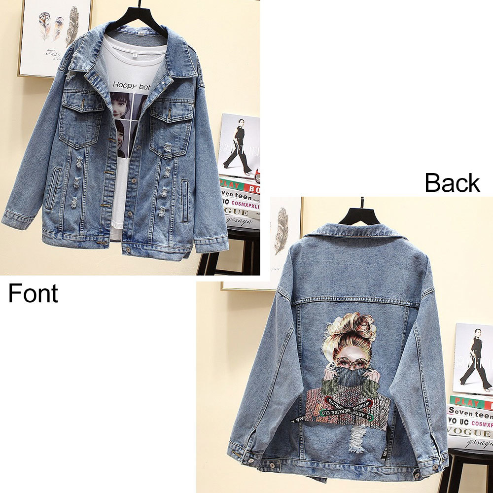 2021 Korean Chic Denim Jackets Elegant Girls Print Ripped Holes Jean Coat Retro Boyfriend Loose Overcoats Patchwork Outwear New 6kk7, Blue
2021 Korean Chic Denim Jackets Elegant Girls Print Ripped Holes Jean Coat Retro Boyfriend Loose Overcoats Patchwork Outwear New 6kk7, Blue