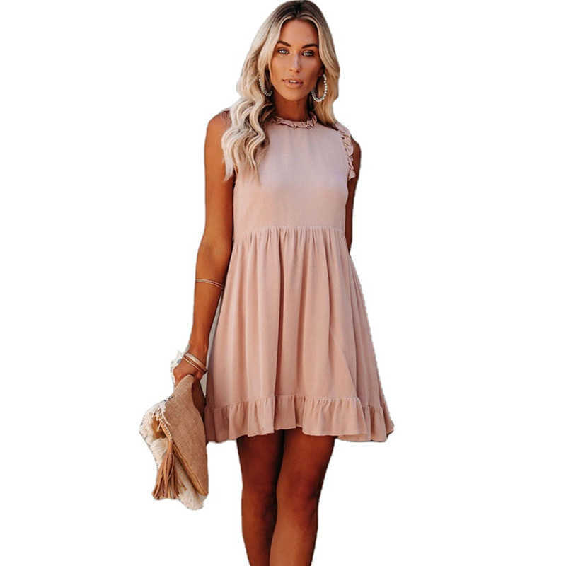 Summer Dres Sleeveless Sundresses Elegant Vintage Ladies Ruffle Beach Blue Mini Dresses Vestido De Mujer Y2k 210623