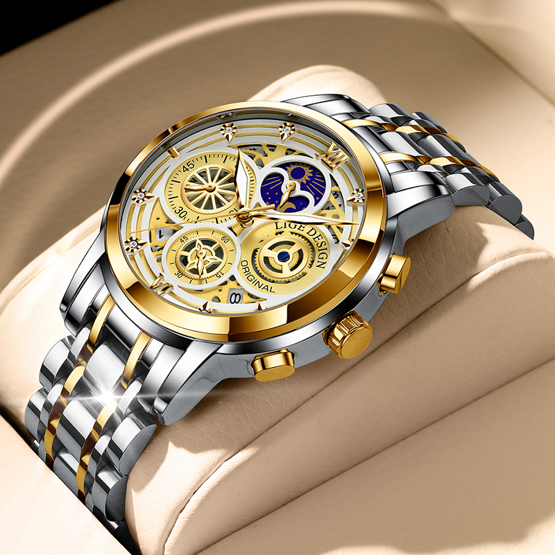 LIGE 2021 Mens Watches Stainless Steel Quartz Watch Man Brand Luxury Moon Phase Wristwatches Waterproof Men Chronograph Relogiosg, Between gold
LIGE 2021 Mens Watches Stainless Steel Quartz Watch Man Brand Luxury Moon Phase Wristwatches Waterproof Men Chronograph Relogiosg, Between gold
