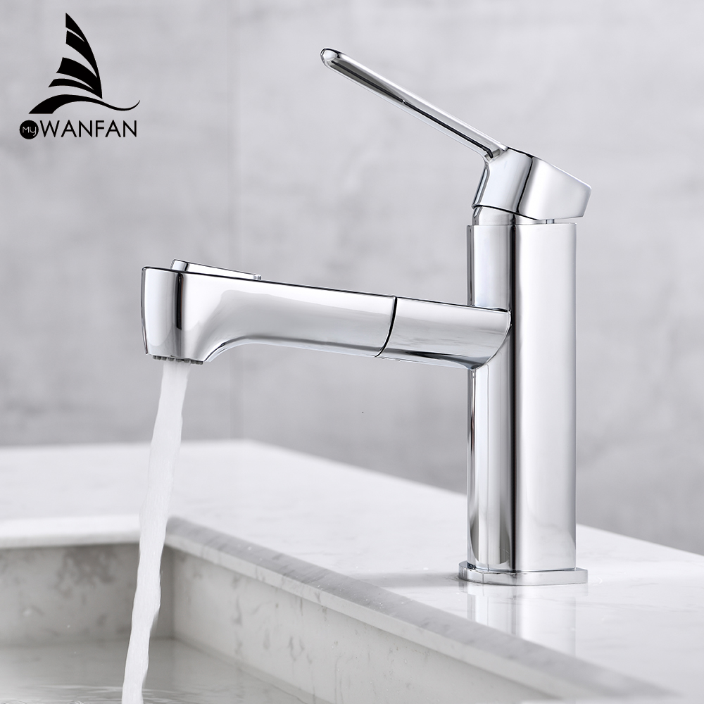 

Bathroom Sink Faucets Basin Pull Out Faucet Hot and Cold Water Mixer Tap Chrome Finish Brass Toilet Crane 8834b Qum9