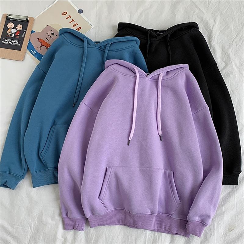 Oversize 18 Colors Sweatshirts Autumn Women Solid Hoodies Female Cotton Thicken Warm Hoodied Lady Casual Loose Fashion Tops 201211