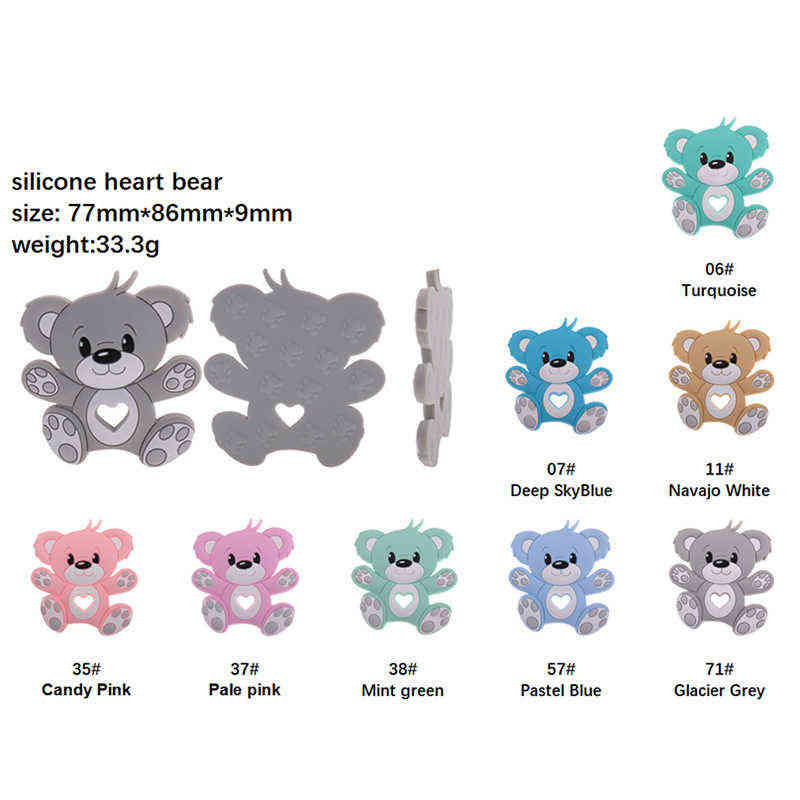 10pc Bear Silicone Baby Teether Food Grade born Teething Necklace Pacifier Chain Accessories Rodent Pendant Toy A Free Gift 220209