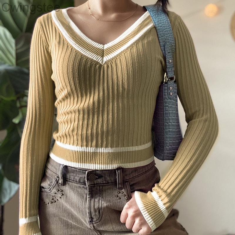 Women' Sweaters Vintage V-neck Chic Knit Striped Print Retro Fairycore Grunge Slim Pullovers Long Sleeves Fashion Jumpers, Khaki
Women' Sweaters Vintage V-neck Chic Knit Striped Print Retro Fairycore Grunge Slim Pullovers Long Sleeves Fashion Jumpers, Khaki