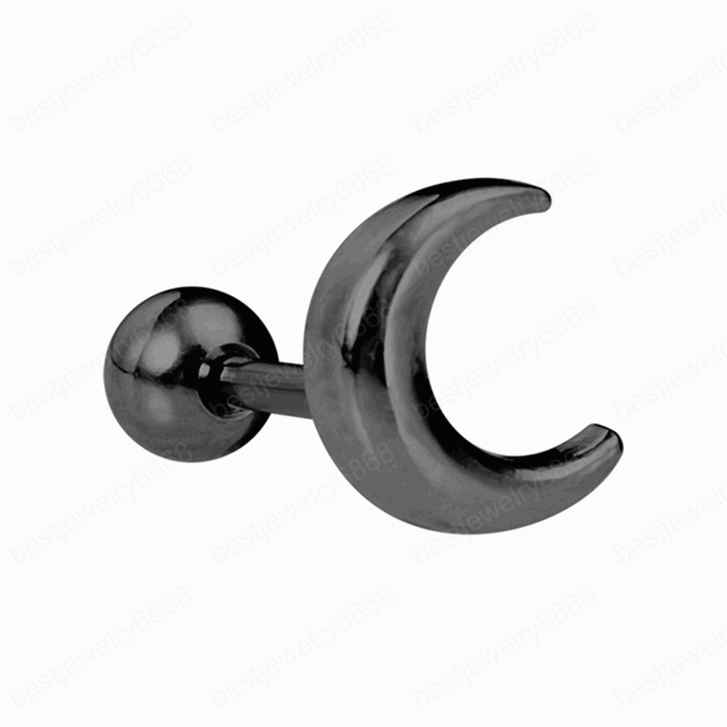 Moon Cartilage Stud Earring for Women Helix Piercing Stainless Steel Conch Ear studs Tragus Earrings Jewelry