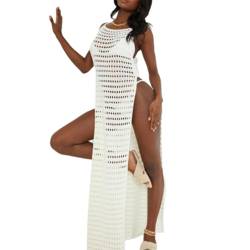 Casual Dresses Women's Hollow Out Long Dress Sleeveless Crochet High Split Swimsuit Cover Up