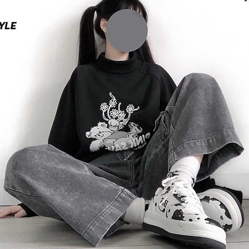 High Waist Loose Wide Leg Jean Plus Size Fashionable Casual Straight Pants Mom Vintage Washed Boyfriend 210809
