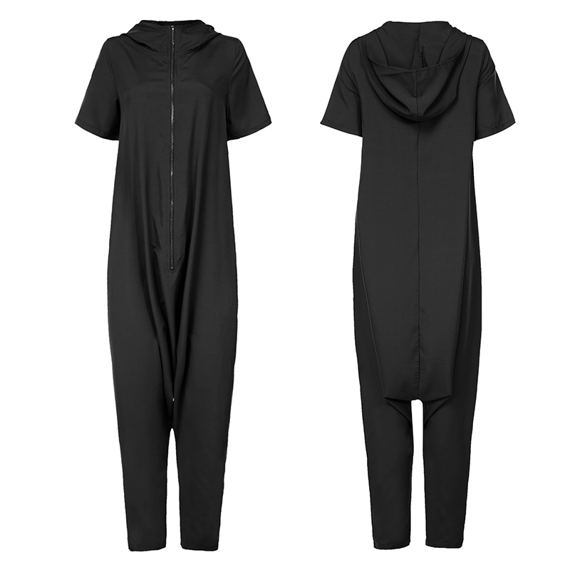 Celmia Plus Size Jumpsuits Women Short Sleeve Overalls Fashion Hoodie Loose Harem Pants Solid Casual Zipper Pantalon Femme Y200904