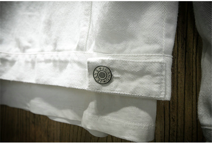 Autumn New Mens Jean Jacket Slim Fit Cotton Denim Jacketes Red White Black Ripped Hole Jeans Coats Men Outwear Plus Size B4