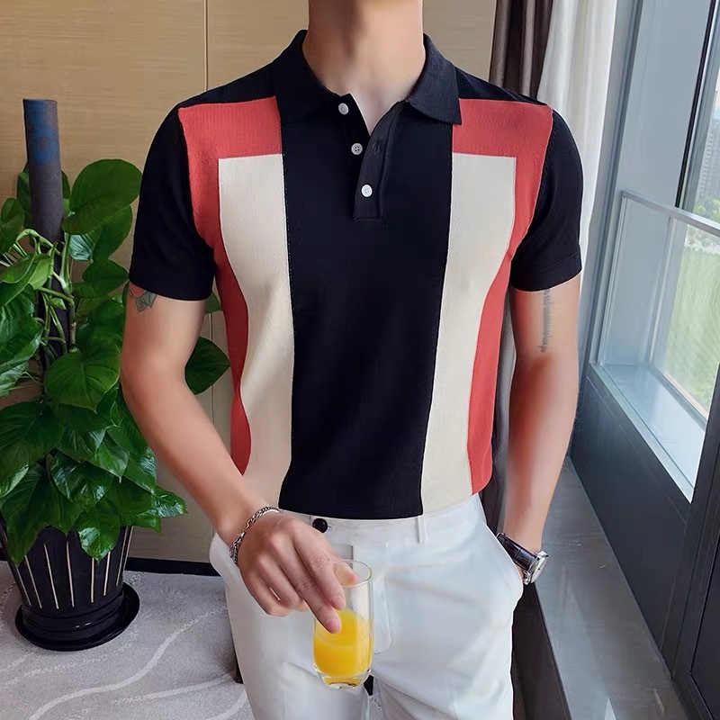 selling high quality diversified men's short-sleeved polo shirts personality fashion ice silk lapel turn over half-sleeved k 210308