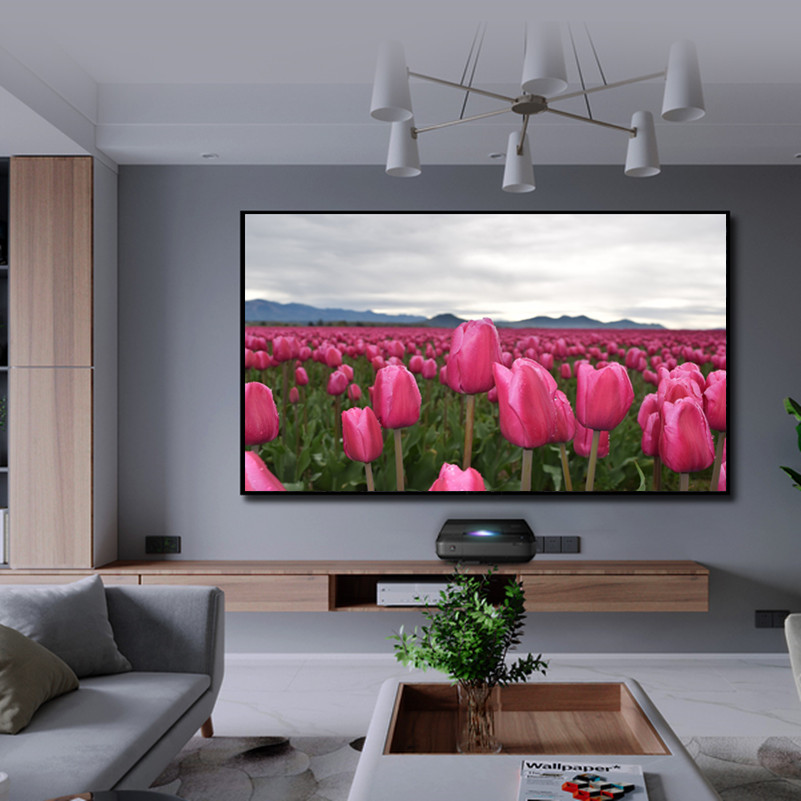 2022 HOT 4K 8K Laser TV Screen ALR Ambient Light Rejecting CLR PET Black Crystal Fixed Frame Projection Screen 60"- 120" for Ultra Short Thr