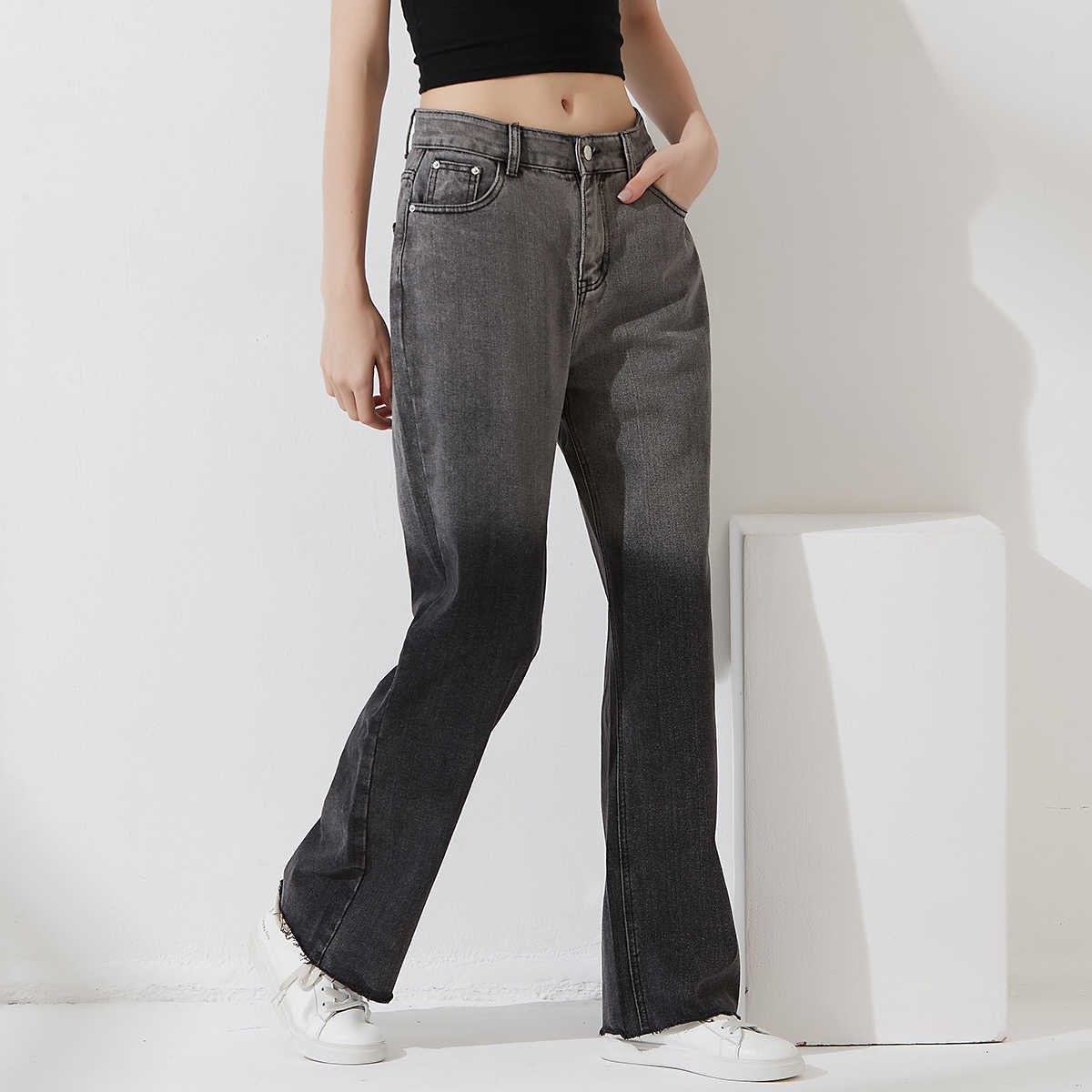 Wixra Women Denim Pants Casual Bottoms Stylish Patchwork Jeans High Street Long Straight Trousers Summer 210922