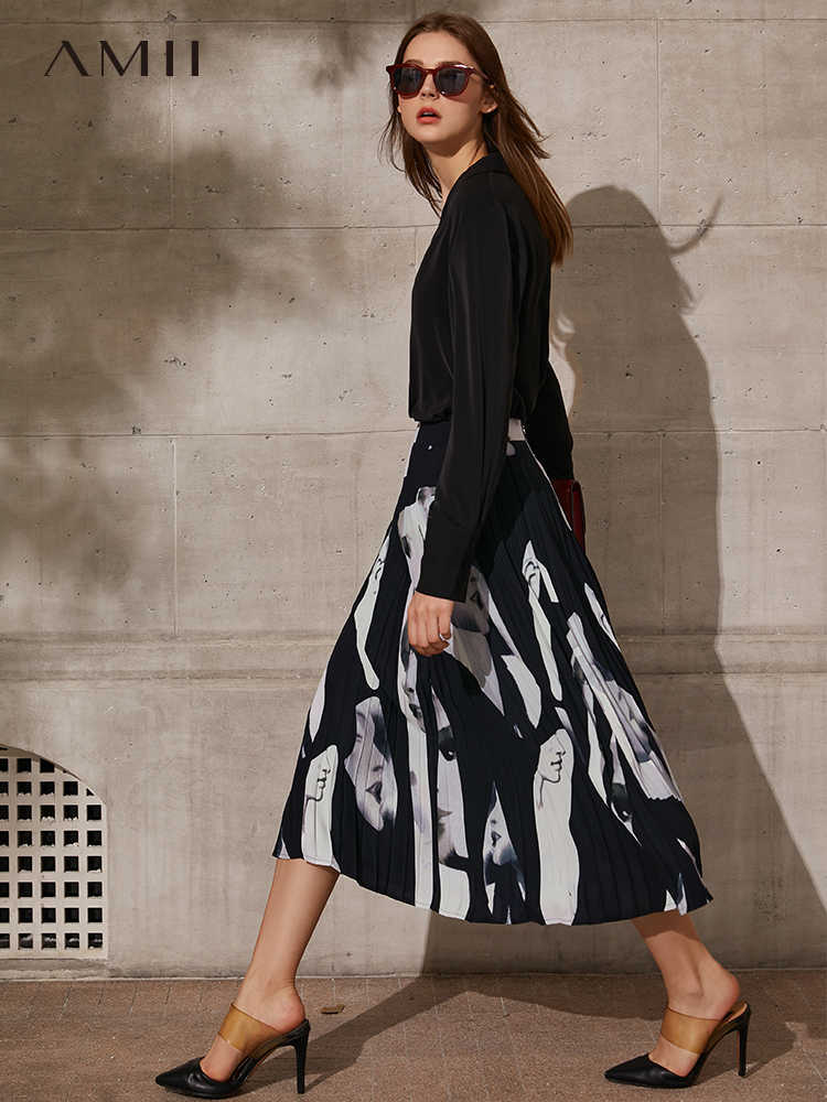 Minimalism Spring Summer Women's Skirt Fashoin Printed Pleated Aline Calf-length Women Chiffon Dress 12170029 210527