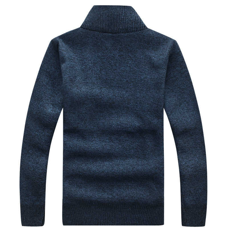 Winter Mens Pullover Knitted Sweater Male Wool Fleece Thick Casual Pullover Patchwork Warm Pocket Sweater Standing Collar 210818