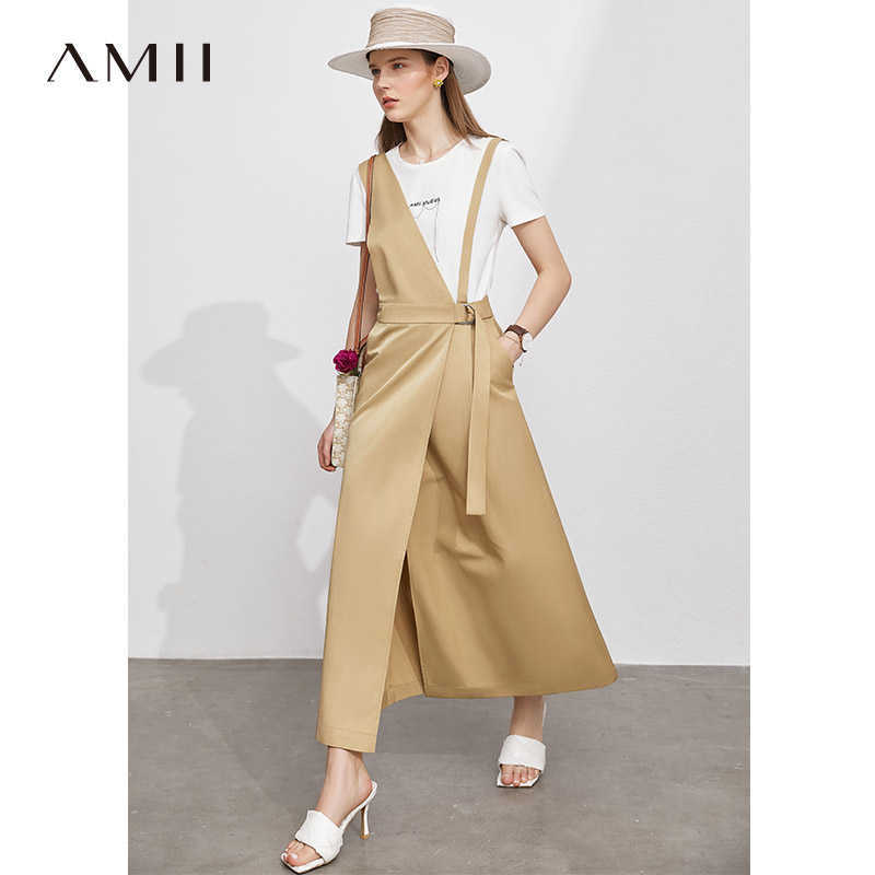 Minimalism Summer Women's Strap Skirt Fashion Solid Personality Asymmetric Long Casual A-line 12170224 210527