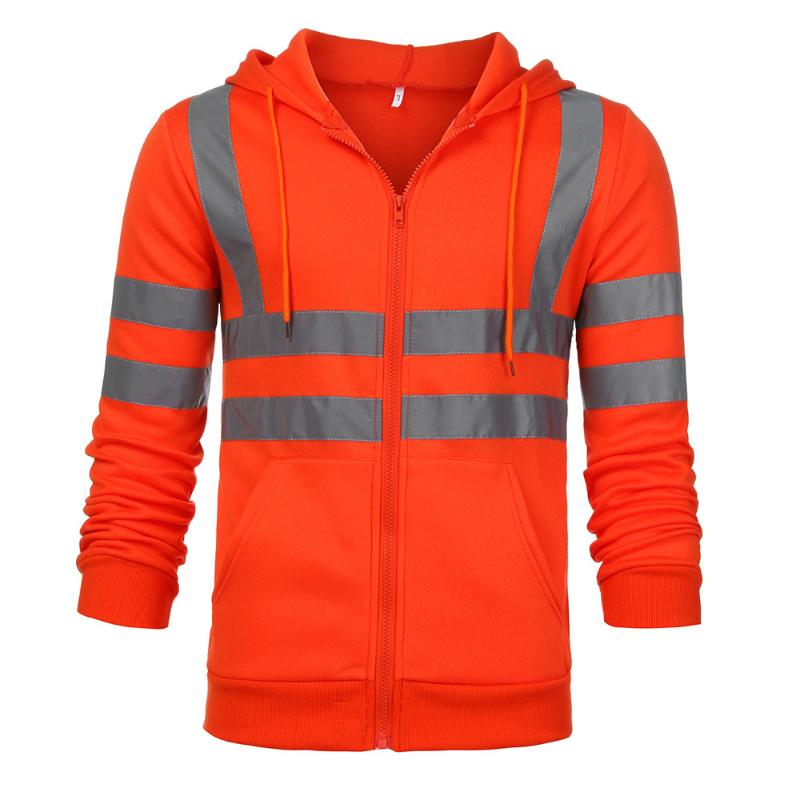 Mens Jackets Men Jacket Work Clothes High Visibility Hooded Outwear Travel Outdoor Reflective Stripe D90520