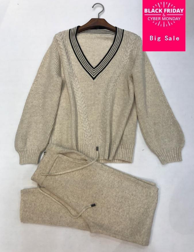 Winter Woolen + Cashmere Knitted warm Suit deep-V neck Velvet Sweater + Mink Cashmere Trousers Leisure Two-piece suits wj2810, Black
Winter Woolen + Cashmere Knitted warm Suit deep-V neck Velvet Sweater + Mink Cashmere Trousers Leisure Two-piece suits wj2810, Black