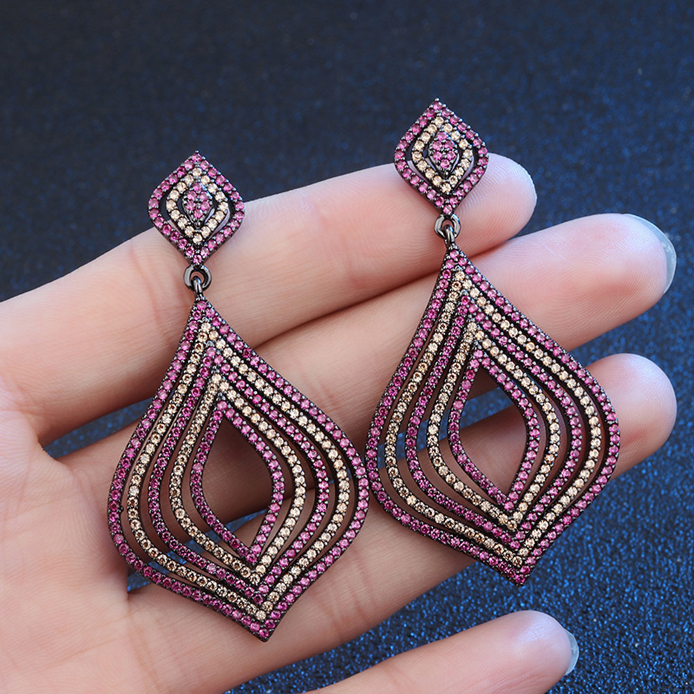 Hip Hop Vintage Colorful Dangle Earrings 18K Real Gold Plated Bling Zircon Drop Earring for Women
