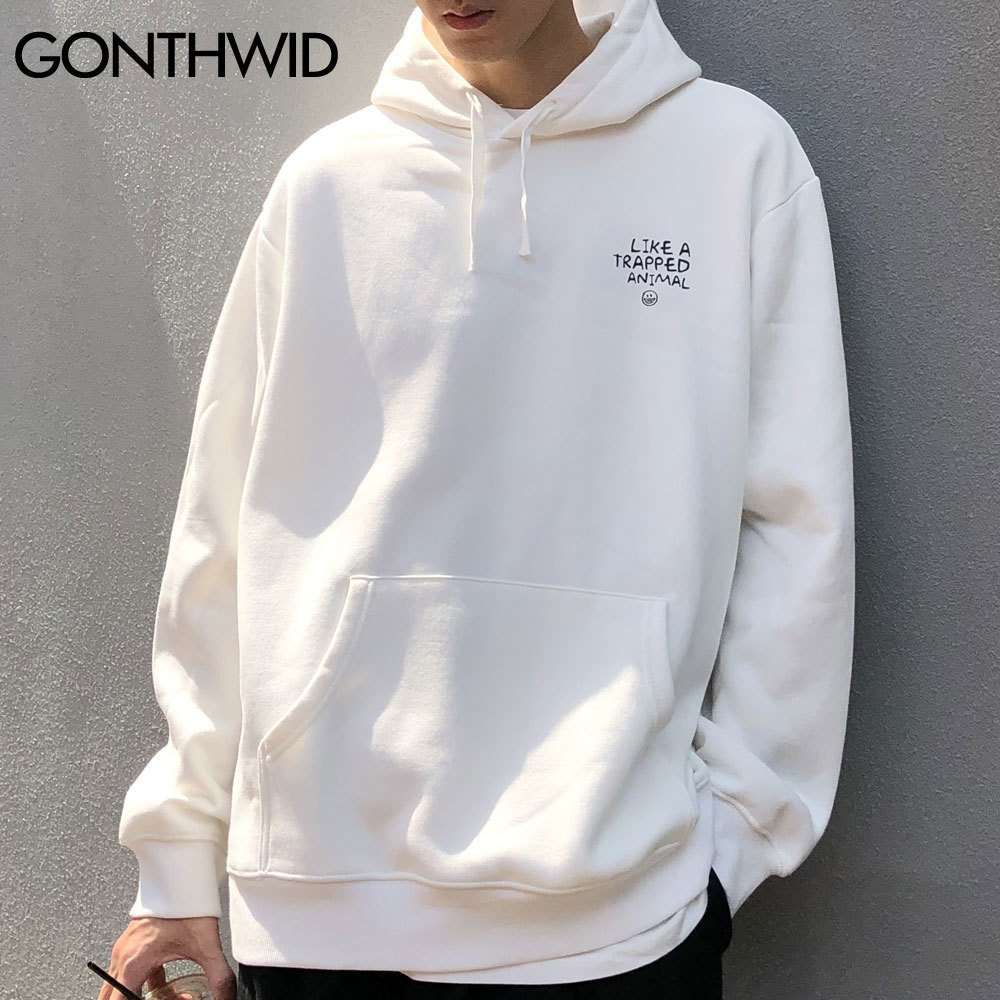 GONTHWID Creative Trapped Animal Letters Print Hoodies Sweatshirts Streetwear Harajuku Mens Hip Hop Casual Pullover Tops 201103