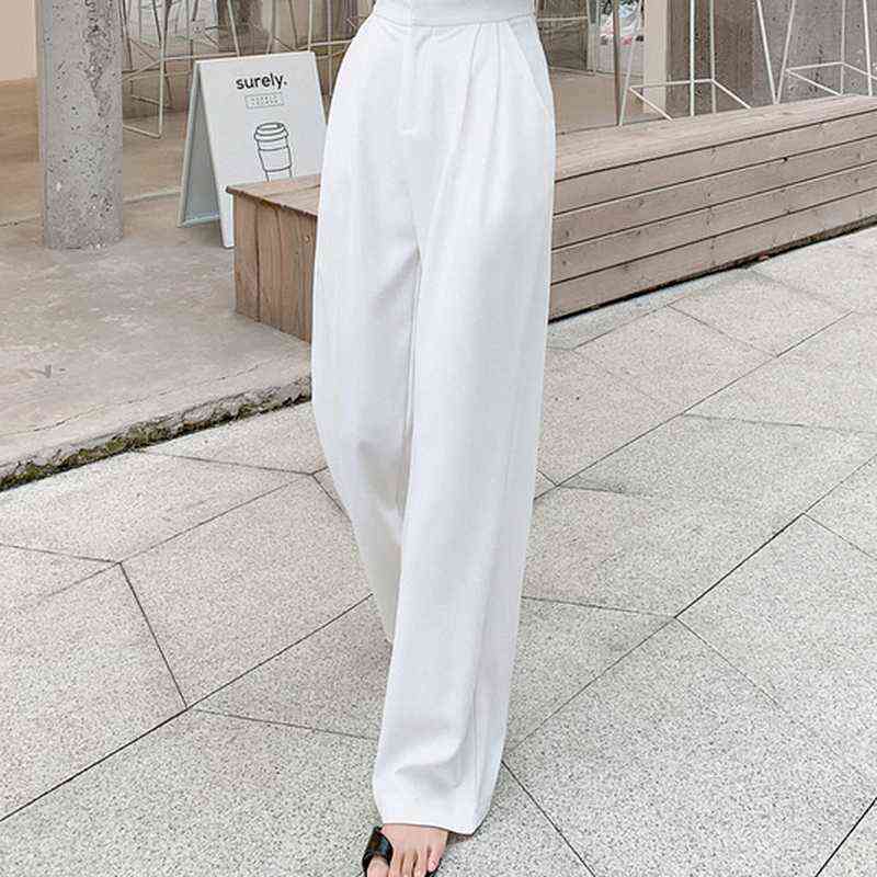 Retro Solid Color Wild Straight Wide Leg Pants Female Spring Korean Fashion High Waist Casual Long 211115
