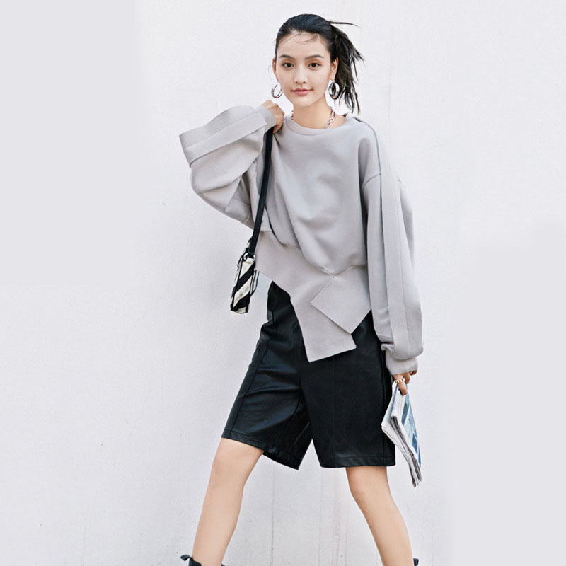 LANMREM Gary round-neck long-sleeve Irregular hem pullover all-match new autumn sweatshirt for female fashion tide 2A1231 201204