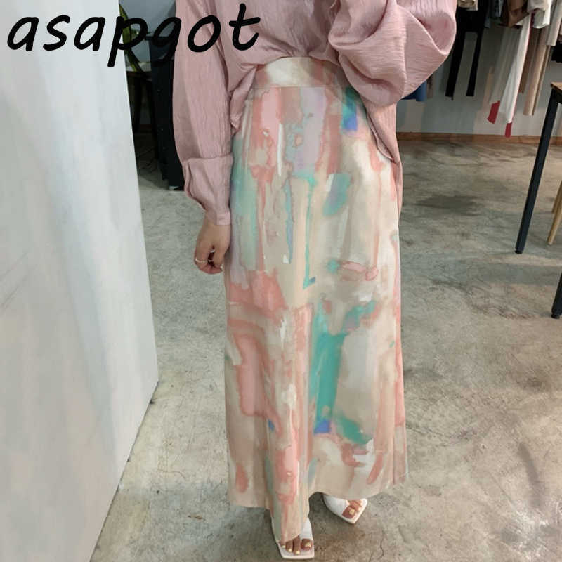 Gentle O Neck Thin Pleated Puff Long Sleeve Blouse Autumn Slim High Waist Color Graffiti Skirt Fashion Retro Office Lady 210708