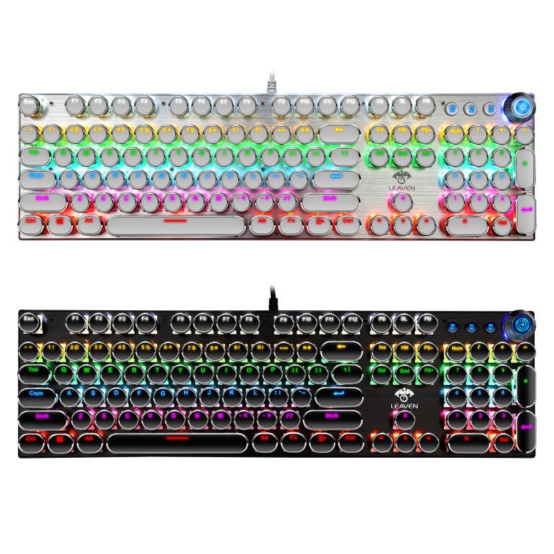 Keyboards Leaven K990 Mechanical Gaming Keyboard Punk RGB LED Rainbow Backlit Wired With Knob For Windows PC