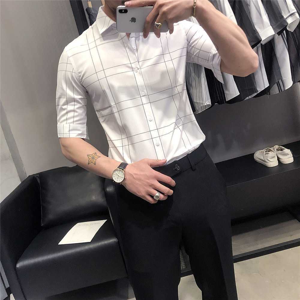 Summer Plaid Shirts Men Short Sleeve Casual Shirt Male Business Formal Dress Shirts Slim Social Party Streetwear Clothes 210527, Gray
Summer Plaid Shirts Men Short Sleeve Casual Shirt Male Business Formal Dress Shirts Slim Social Party Streetwear Clothes 210527, Gray