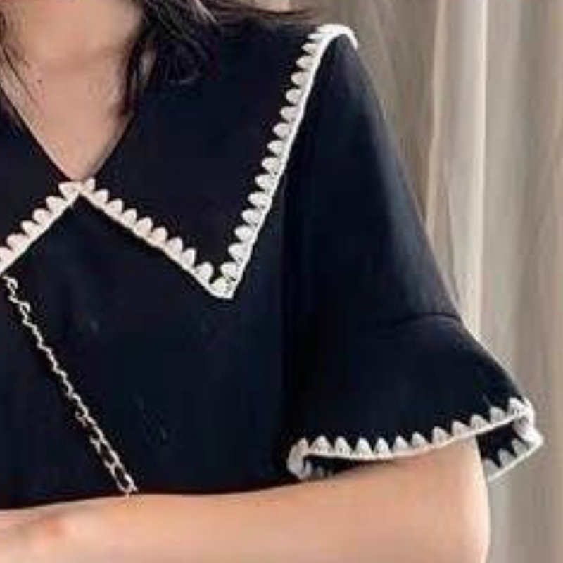 Women Black Dress Plus Size 4XL Loose Patchwork Fashion Sailor Collar Korean Style Chic Sweet Females Dresses Harajuku Simple C0304