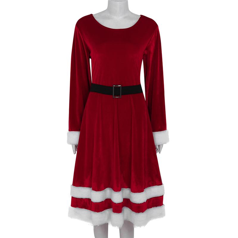 Casual Dresses Women Soft Velvet Long Sleeve Red Green Christmas Costume Dress Adult Ladies Mrs Santa Claus Xmas Fancy Cosplay Party Up