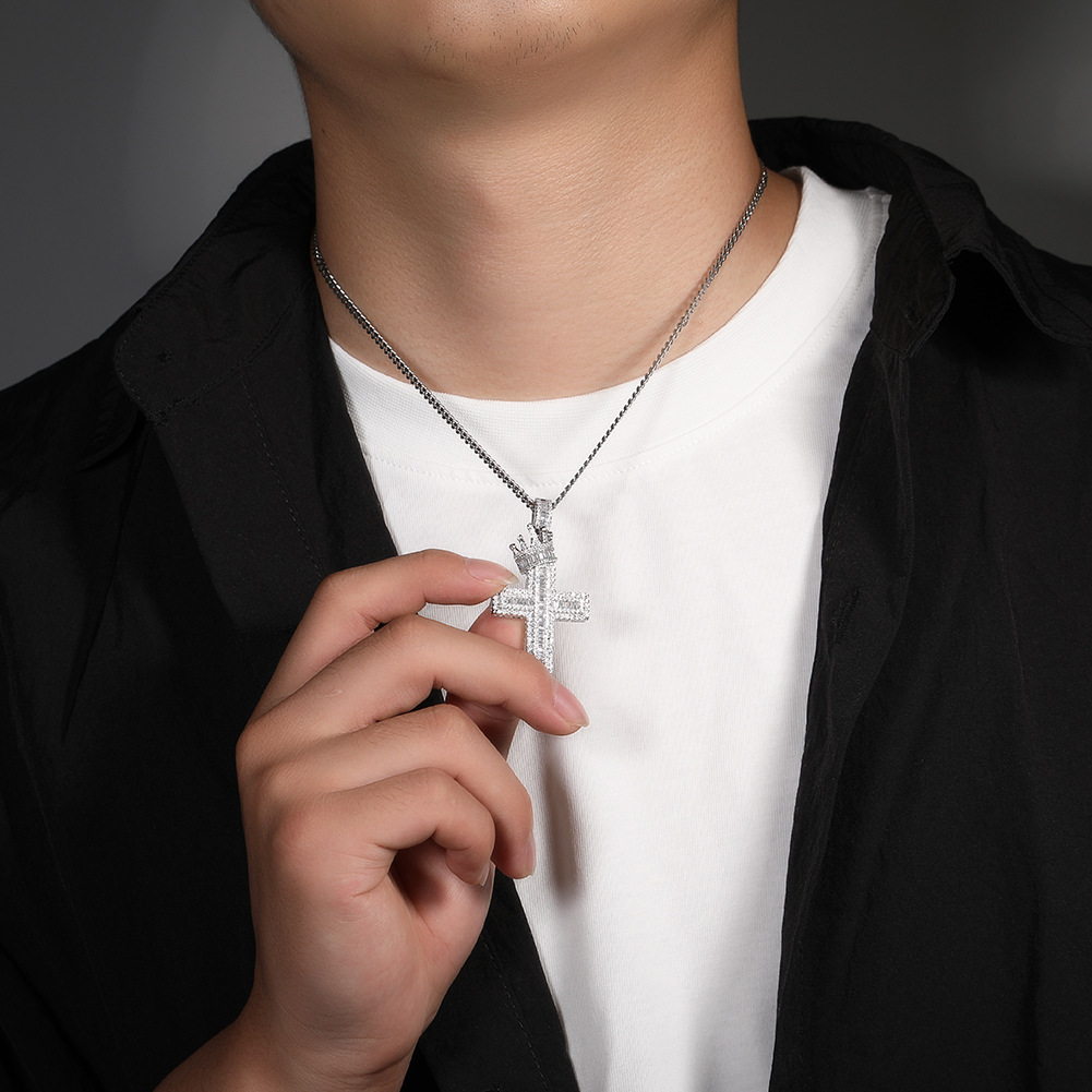 Vintage Crown Cross Necklace Fashion Mens Gold Necklace Hip Hop Iced Out Pendant Necklaces Jewelry
