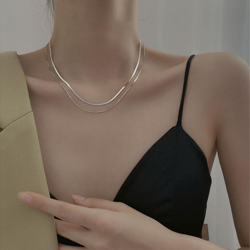 Chains Fashion Double Layer Chain Necklace 2021Trend Metal Finish Snake-Chain Jewelry For Women Neck Aesthetic Gifts Year 2022, Silver
Chains Fashion Double Layer Chain Necklace 2021Trend Metal Finish Snake-Chain Jewelry For Women Neck Aesthetic Gifts Year 2022, Silver