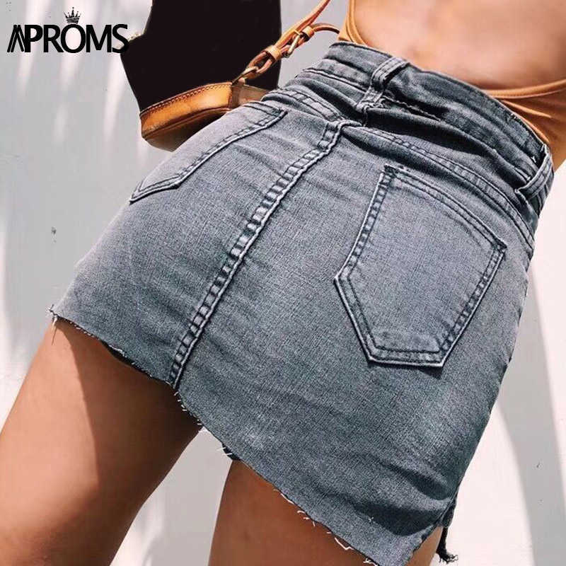 Aproms Black Blue Denim Shorts Skirts for Women Sexy High Waist Side Split Bodycon Streetwear Fashion Slim Bottoms 210714
