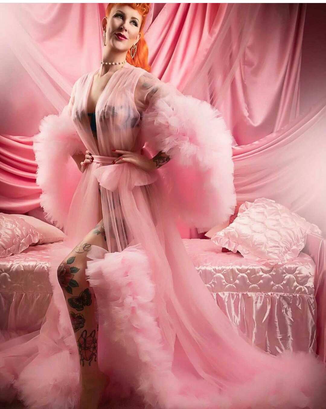 pink maternity sleepwear photography props bridal robes long ruffles deep v neck women nightgowns plus size