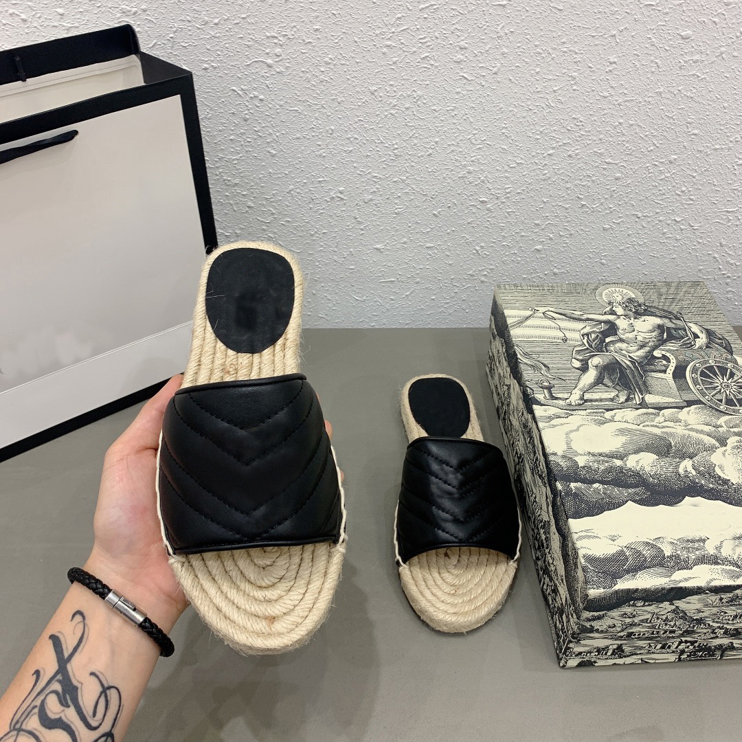 Women Leather Espadrille Sandal Slide Designer Sandal High Quality Real leather Cord Platform Double Hardware Outdoor Beach Slides with Box, Color 9
Women Leather Espadrille Sandal Slide Designer Sandal High Quality Real leather Cord Platform Double Hardware Outdoor Beach Slides with Box, Color 9