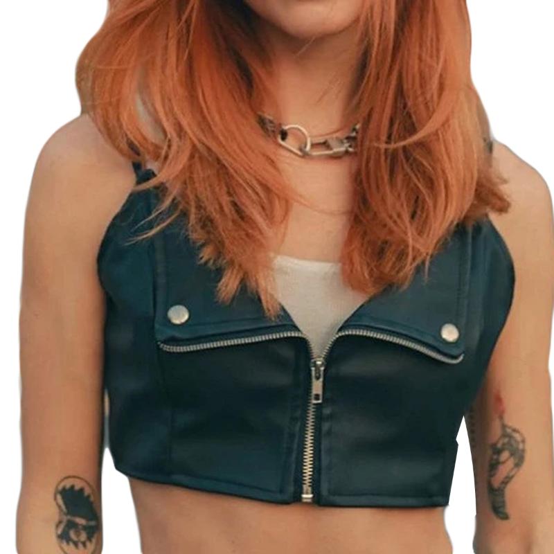 Women' Tanks & Camis 2021 Women Fashion Sexy PU Leather Sleeveless Tank Vest Lapel Zip Up Short Crop Top Black Color Clubwear Streetwear, As pic
Women' Tanks & Camis 2021 Women Fashion Sexy PU Leather Sleeveless Tank Vest Lapel Zip Up Short Crop Top Black Color Clubwear Streetwear, As pic